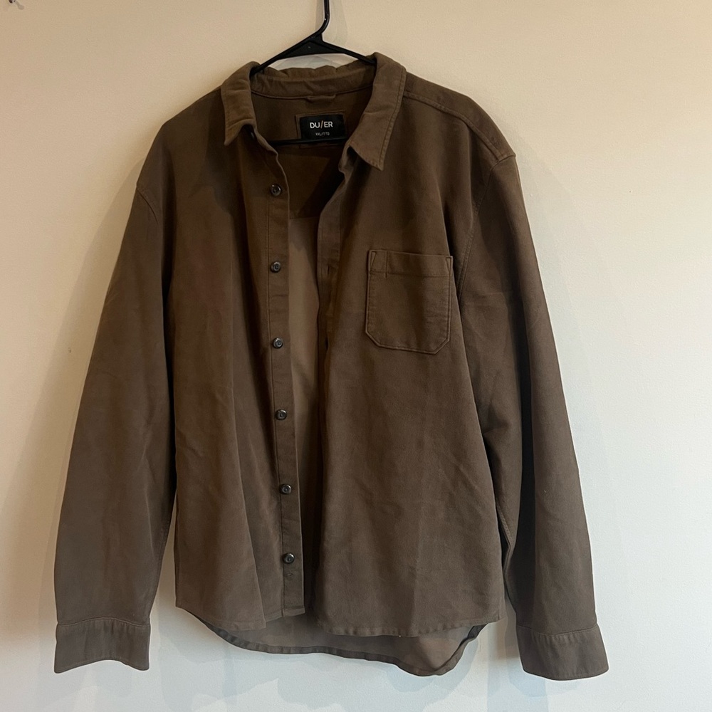 Du/er brown button down long sleeve shirt